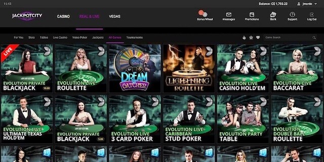Screenshot of the Jackpot City live casino